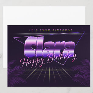 Clara Nom Prénom lila carte rétro anniversaire