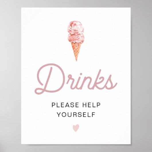 CLARA Retro Pink Ice Cream Drink Bar Poster (Voorkant)
