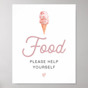 CLARA Retro Pink Ice Cream Food Table Sign Poster