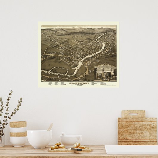 Claremont, NH Panoramic Map - 1877 Poster (Keuken)