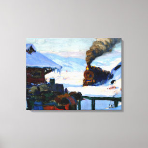 Clarence Gagnon - The Train Baie-Saint Paul Canvas Afdruk