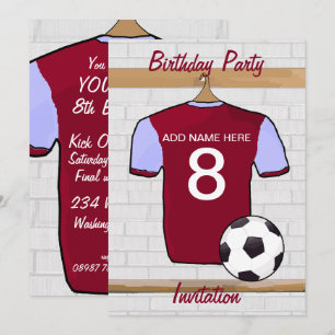 Claret and Blue Soccer Jersey Birthday Party Kaart