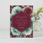 Claret Aquamarine Bloem Bruiloft Kaart (Staand voorkant)