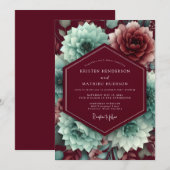 Claret Aquamarine Bloem Bruiloft Kaart (Voorkant / Achterkant)