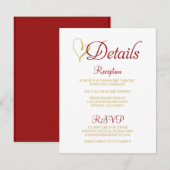 Claret Gouden Hart Trouwdetails Kaart (Voorkant / Achterkant)