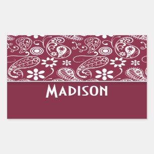 Claret Paisley; gepersonaliseerd Rechthoekige Sticker