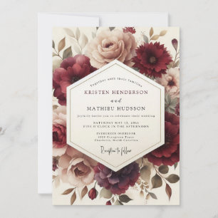 Claret Romantische Bloem Bruiloft Kaart