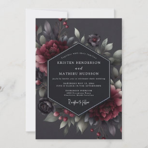 Claret Somber Flora Bruiloft Kaart