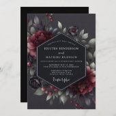 Claret Somber Flora Wedding Kaart (Voorkant / Achterkant)