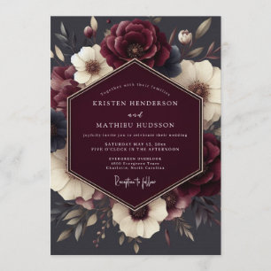 Claret Tenebrous Flora Bruiloft Kaart