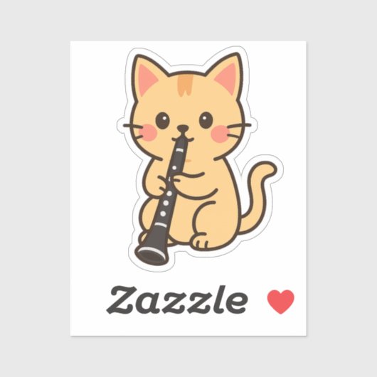 Clarinet Cat Playing Solo Sticker (Vel)