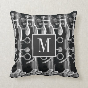 Clarinet Custom Monogram Black White Grey Foto Kussen