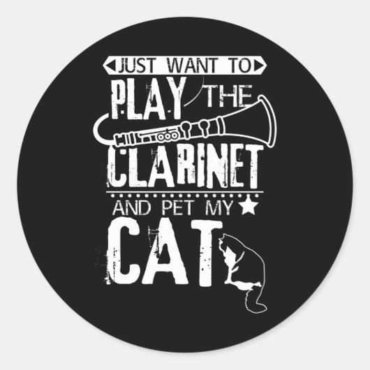 Clarinet en kat ronde sticker (Voorkant)