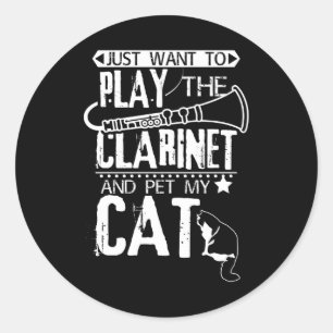 Clarinet en kat ronde sticker