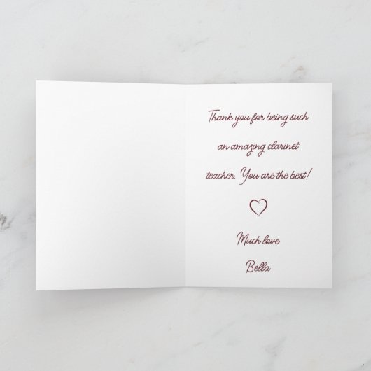 Clarinet Enseignant carte de Noël musicale (Intérieur)