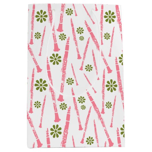 Clarinet Floral Music Threadroze & Green Medium Cadeauzakje (Voorkant)