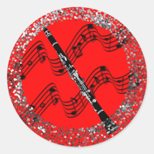 Clarinet, kleurrijke rode achtergrond, ronde sticker