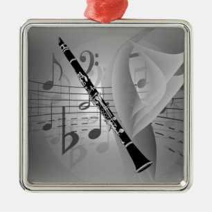 Clarinet met muziekaccessoires metalen ornament