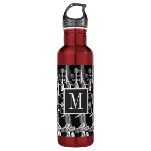 Clarinet met rood, zwart en wit monogram waterfles 