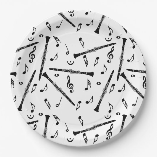 Clarinet Music Note Pattern Papieren Bordje (Voorkant)