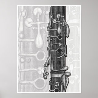 Clarinet Upper Joint in Charcoal Music Art Print