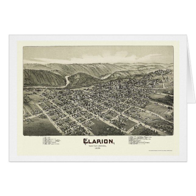 Clarion, PA Panorama Map - 1896 (Voorkant Horizontaal)