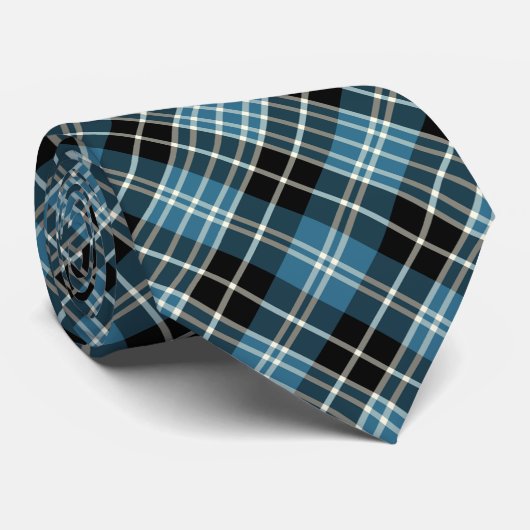 Clark Clan Tartan Blauw en Zwart Schots Plaid Stropdas (Opgerold)