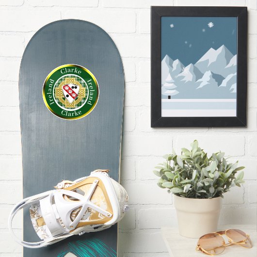 Clarke Irish Shield & Celtic Cross gepersonaliseer Sticker (Snowboard)