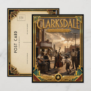 Clarksdale Mississippi Vintage Art Deco Gouden Tij Briefkaart