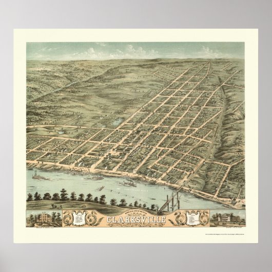 Clarksville, TN Panoramic Map - 1870 Poster (Voorkant)