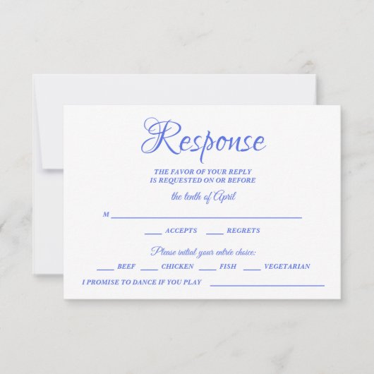 Class Calligraphy Blue Wedding RSVP Monogram (Voorkant)