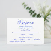 Class Calligraphy Blue Wedding RSVP Monogram Kaartje (Staand voorkant)