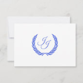 Class Calligraphy Blue Wedding RSVP Monogram Kaartje (Achterkant)
