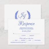 Class Calligraphy Blue Wedding RSVP Monogram Kaartje (Voorkant / Achterkant)