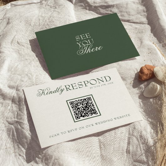 Class Emerald Green Boho QR Fancy Code Wedding RSVP Kaartje