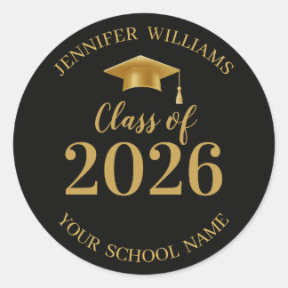 class of 2026 black and gold graduation stylish  ronde sticker
