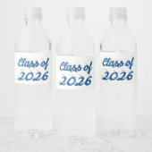 Class of 2026 blue script graduation  waterfles etiket (Flessen)