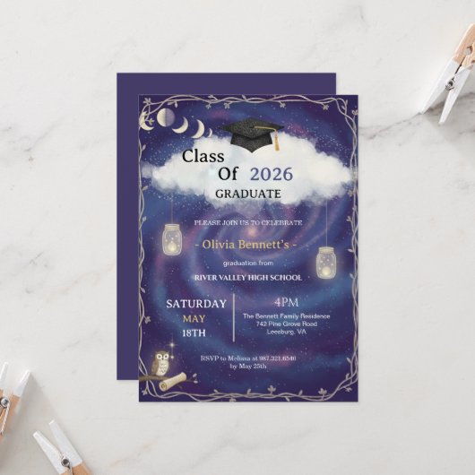Class of 2026 Die Cut Graduation Invitation Custom (Devant/Arrière en situation)