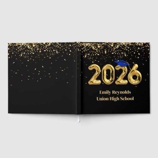 Class of 2026 Gold Balloons With Blue Cap Gastenboek (Volledig)