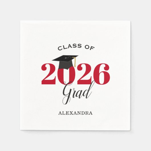 Class of 2026 Graduate Modern Red Napkins Servet (Voorkant)
