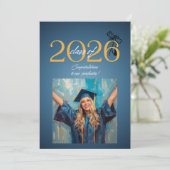 Class of 2026 Graduation Celebration Modern Blue & Kaart (Staand voorkant)