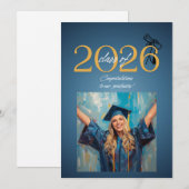 Class of 2026 Graduation Celebration Modern Blue & Kaart (Voorkant / Achterkant)