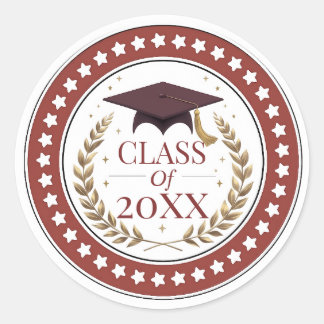 Class of 2026 Graduation Elegant Red and Gold Stic Ronde Sticker