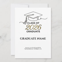 Class of 2026 Graduation Invitation Gold and Black
