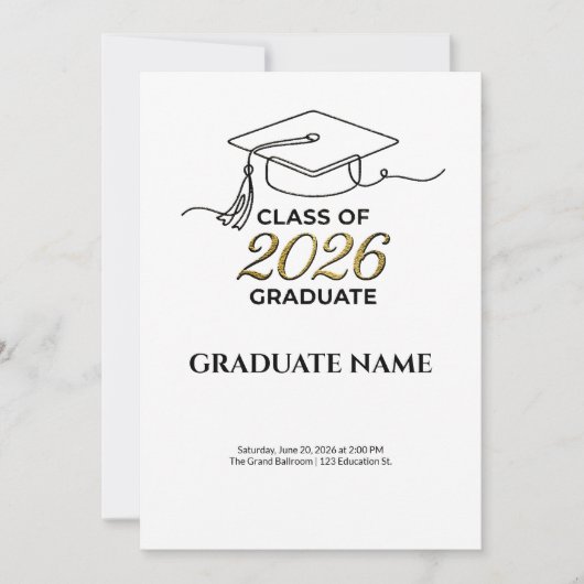 Class of 2026 Graduation Invitation Gold and Black (Devant)