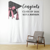 Class Of 2026 Pink Bow Graduation Cap Backdrop Wandkleed (In situ)