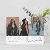 Class of 2026 Script Name White Grad Photo Aankondiging (Staand voorkant)
