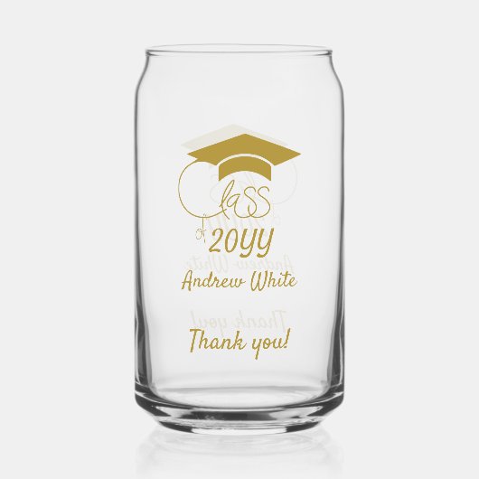 Class-of-Custom Year-Name-Phrase-Gold Script Blikvorm Glas (Voorkant)