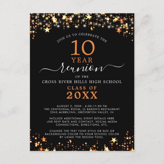 Class Reunion Black Oranje Sterren lichten elk jaa Briefkaart (Voorkant)