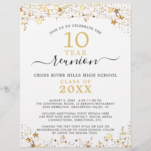 Class Reunion Gold Stars Lights uitnodiging Flyer (Voorkant)